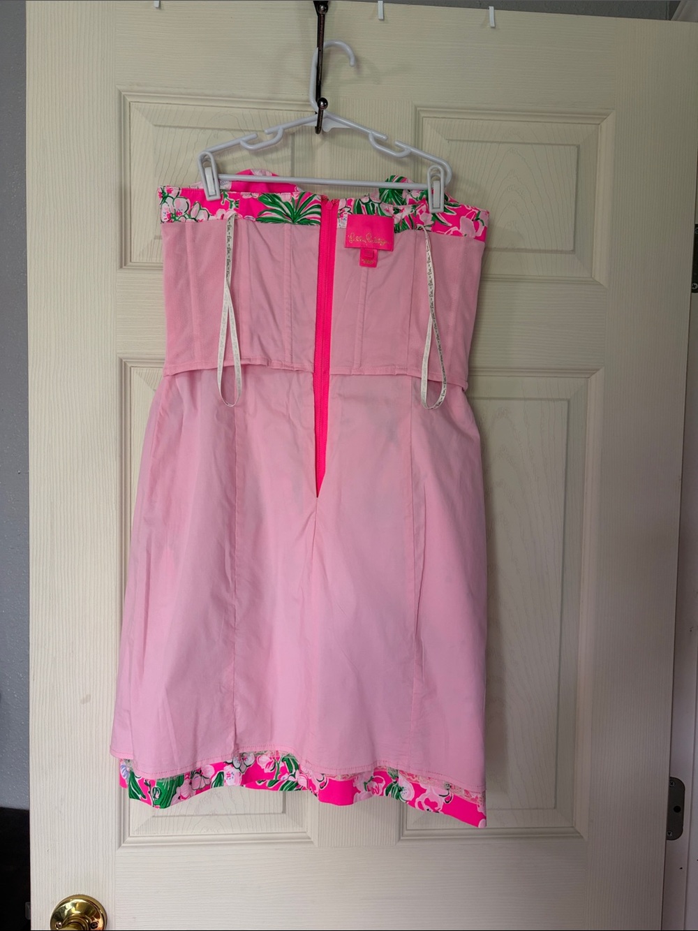 Lilly Pulitzer Hot Pink Floral Strapless Tie-Waist Dress size 6 - Picture 4 of 6